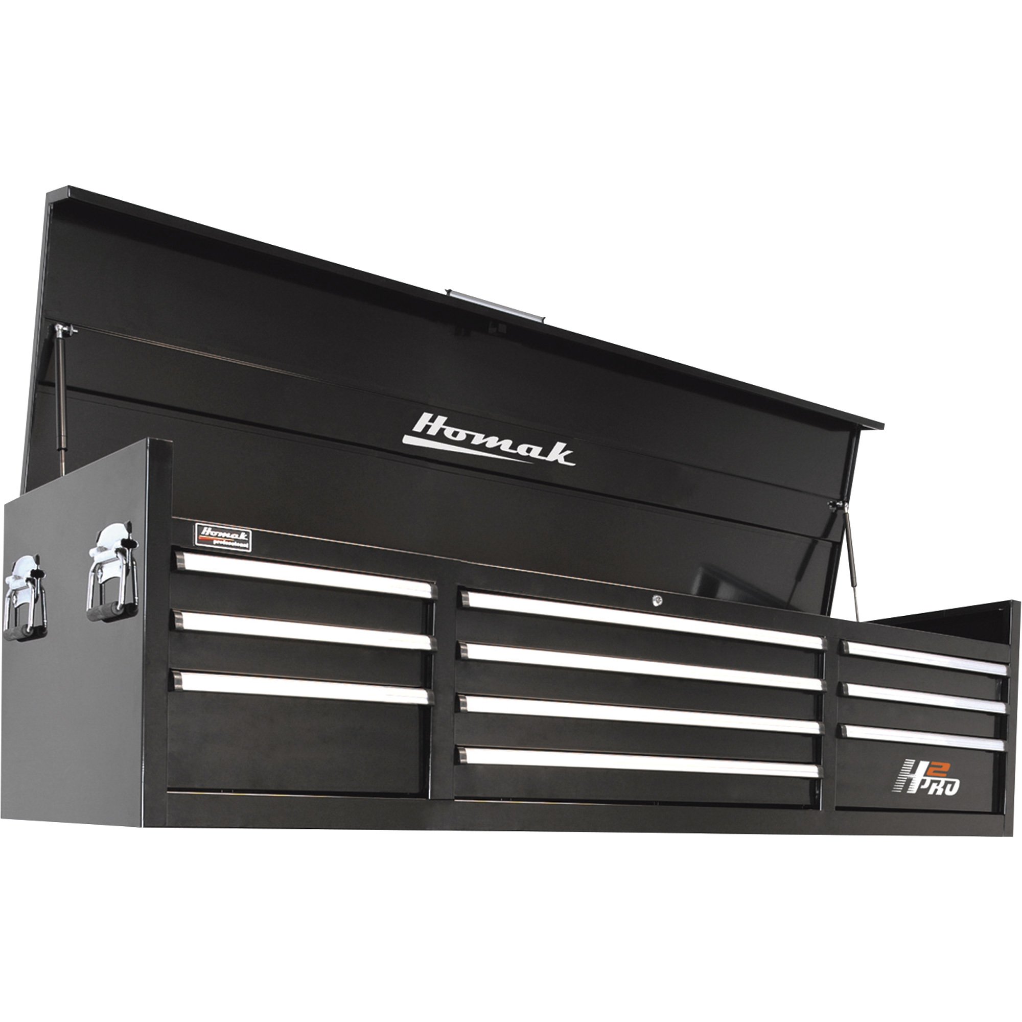 Homak H2PRO 72in., 10-Drawer Top Tool Chest — Black, 71 3/4in.W x 21 3/4in.D x 20 5/8in.H, Model# BK02010720